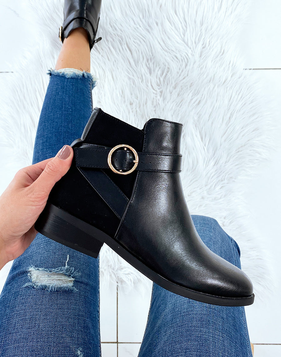 Bottines basses noires bi-matières
