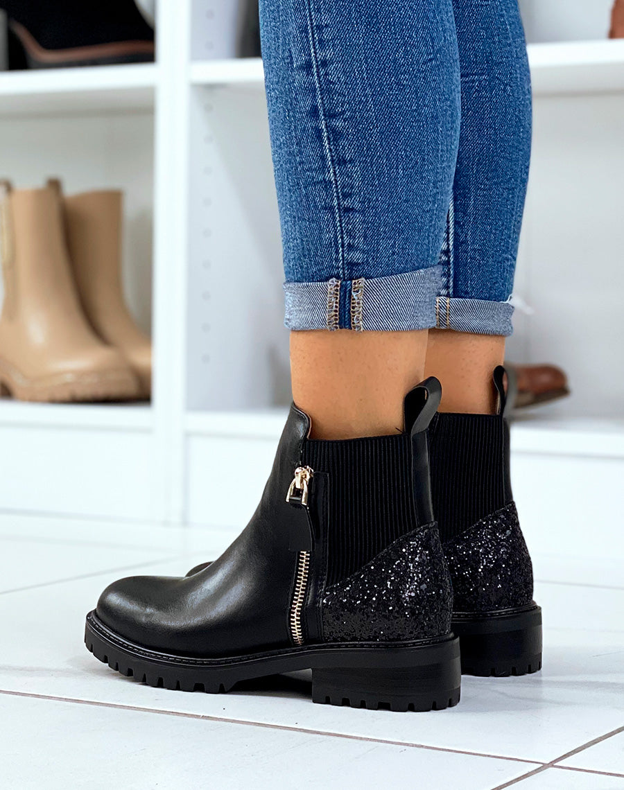 Bottines basses noires à détails pailletés