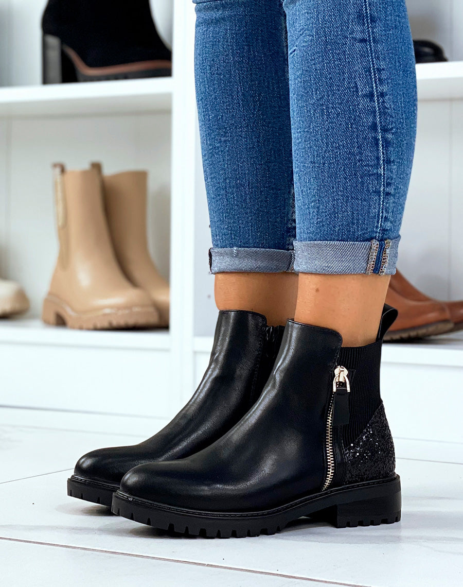 Bottines basses noires à détails pailletés