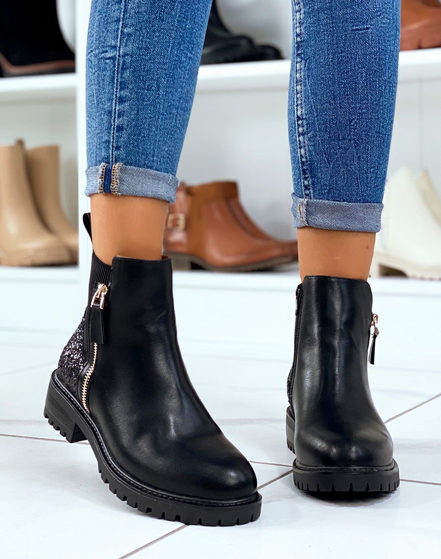 Bottines basses noires à détails pailletés