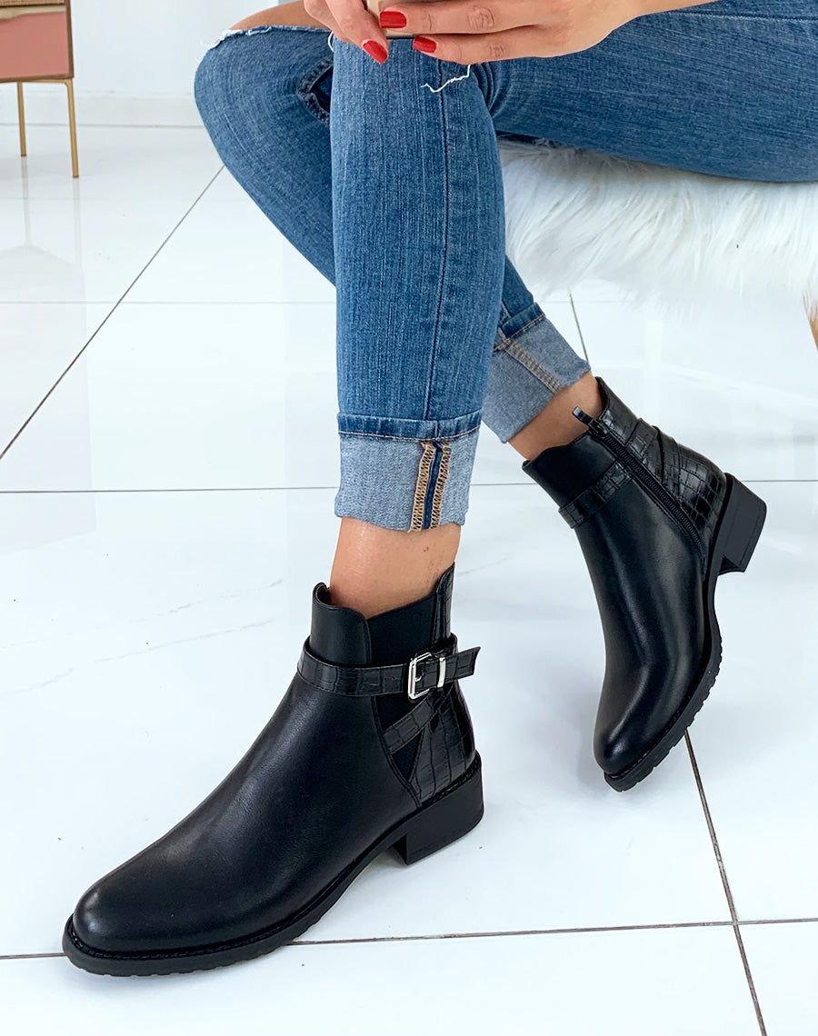 Bottines basses noires effet croco