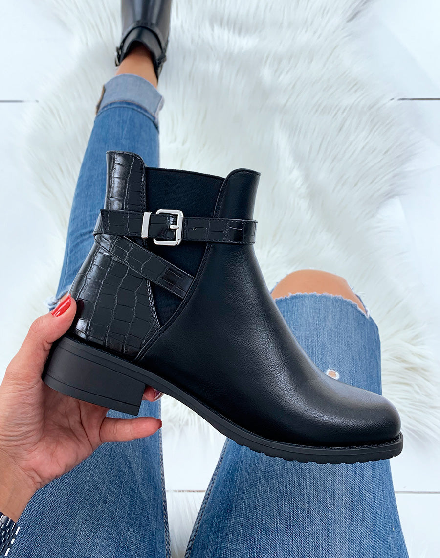 Bottines basses noires effet croco