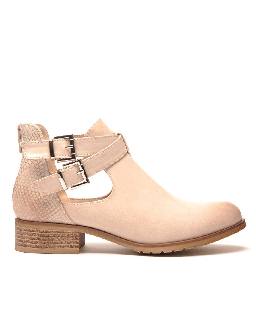 Bottines beige ajourées avec lanières