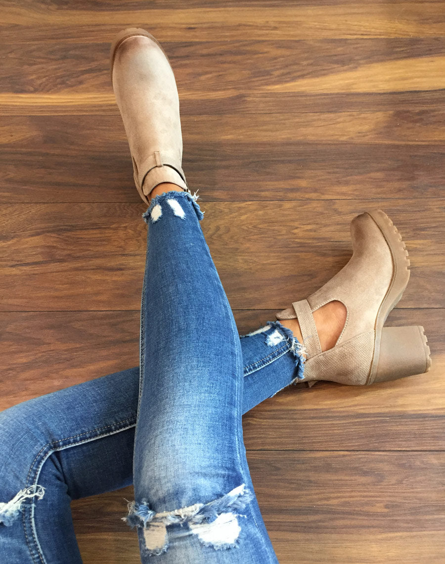 Bottines beiges bi matières
