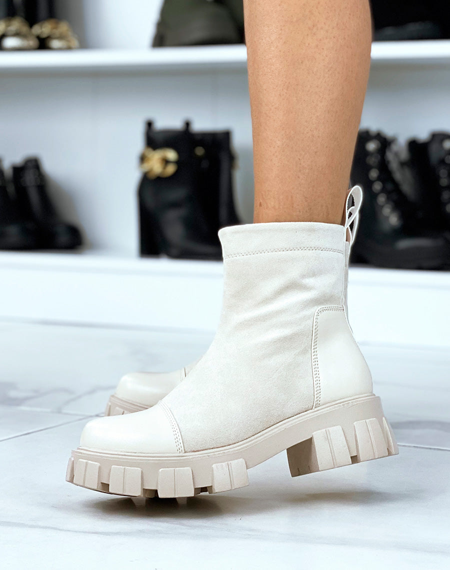 Bottines bi-matière - Beige
