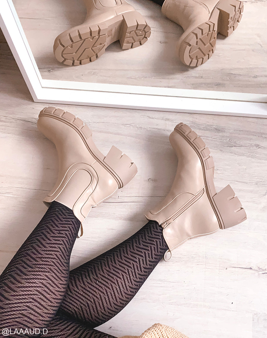 Bottines beiges inspiration chelsea à petit talon