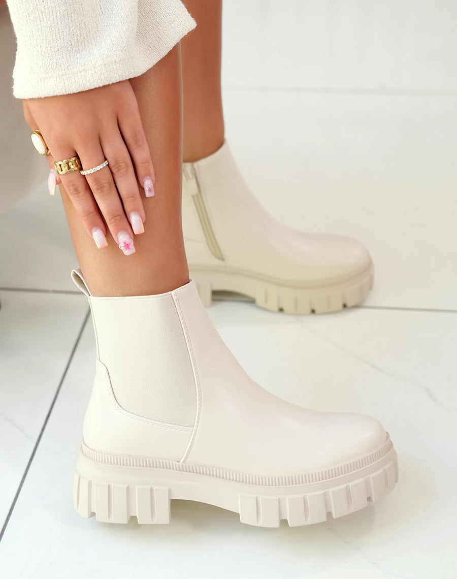 BOTTINES BEIGES STYLE CHELSEA AVEC SEMELLE ÉPAISSE CRANTÉE POUR FEMME