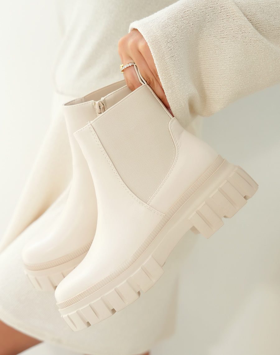 BOTTINES BEIGES STYLE CHELSEA AVEC SEMELLE ÉPAISSE CRANTÉE POUR FEMME