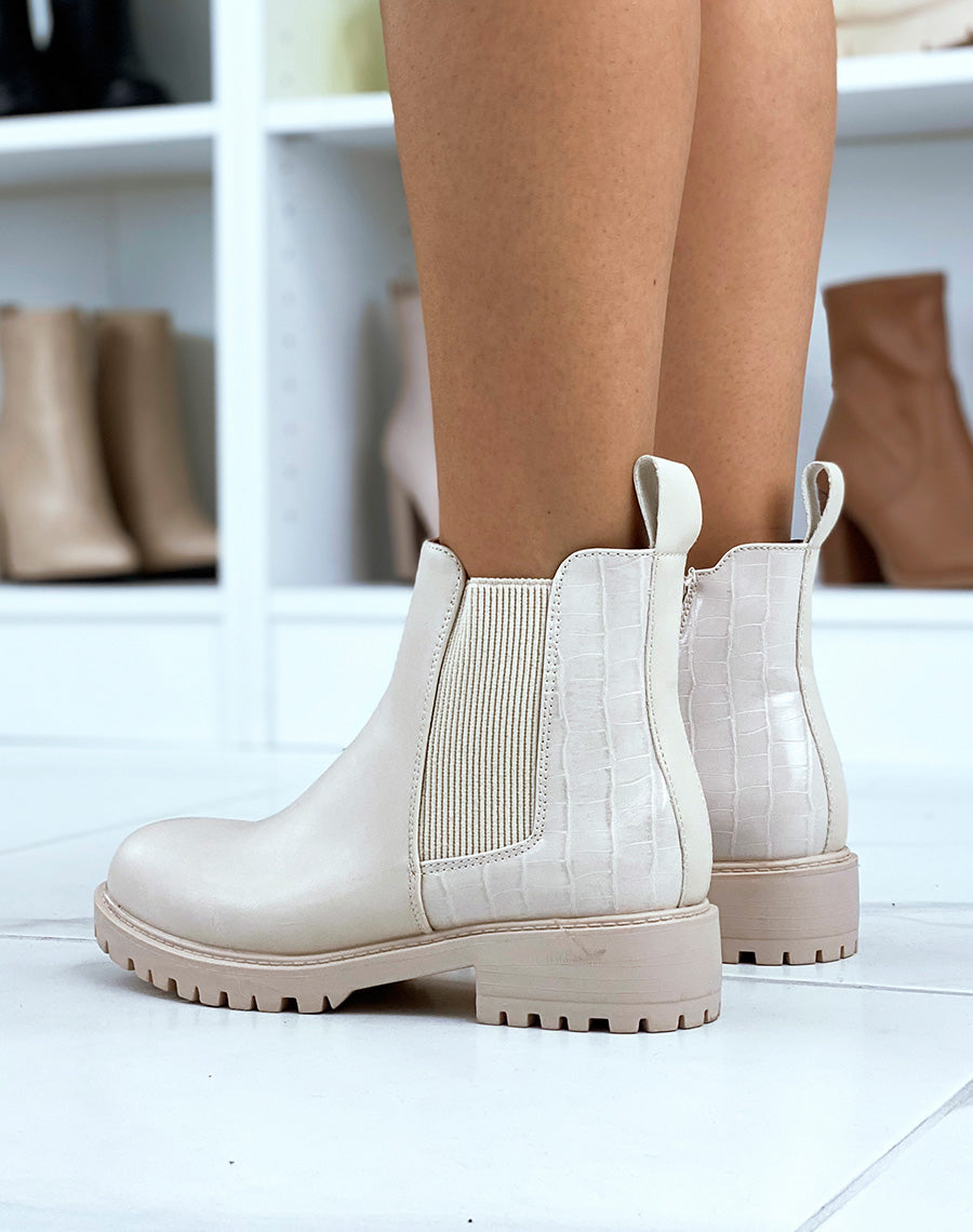 Bottines beiges style chelsea bi-matière
