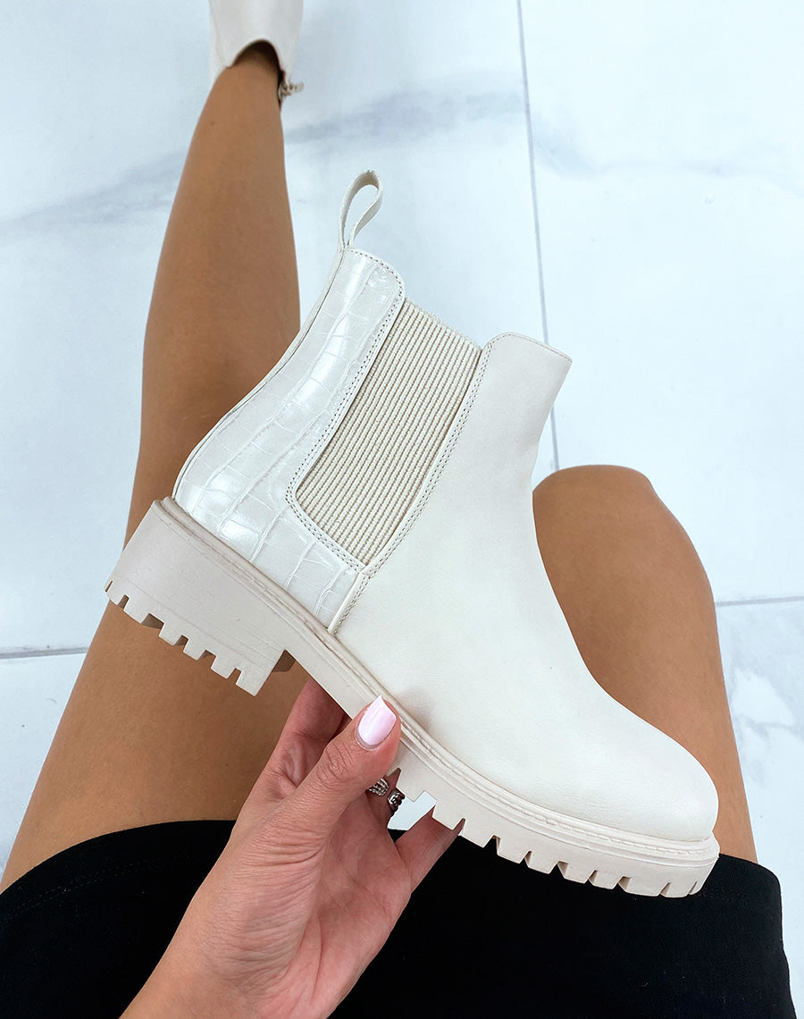 Bottines beiges style chelsea bi-matière
