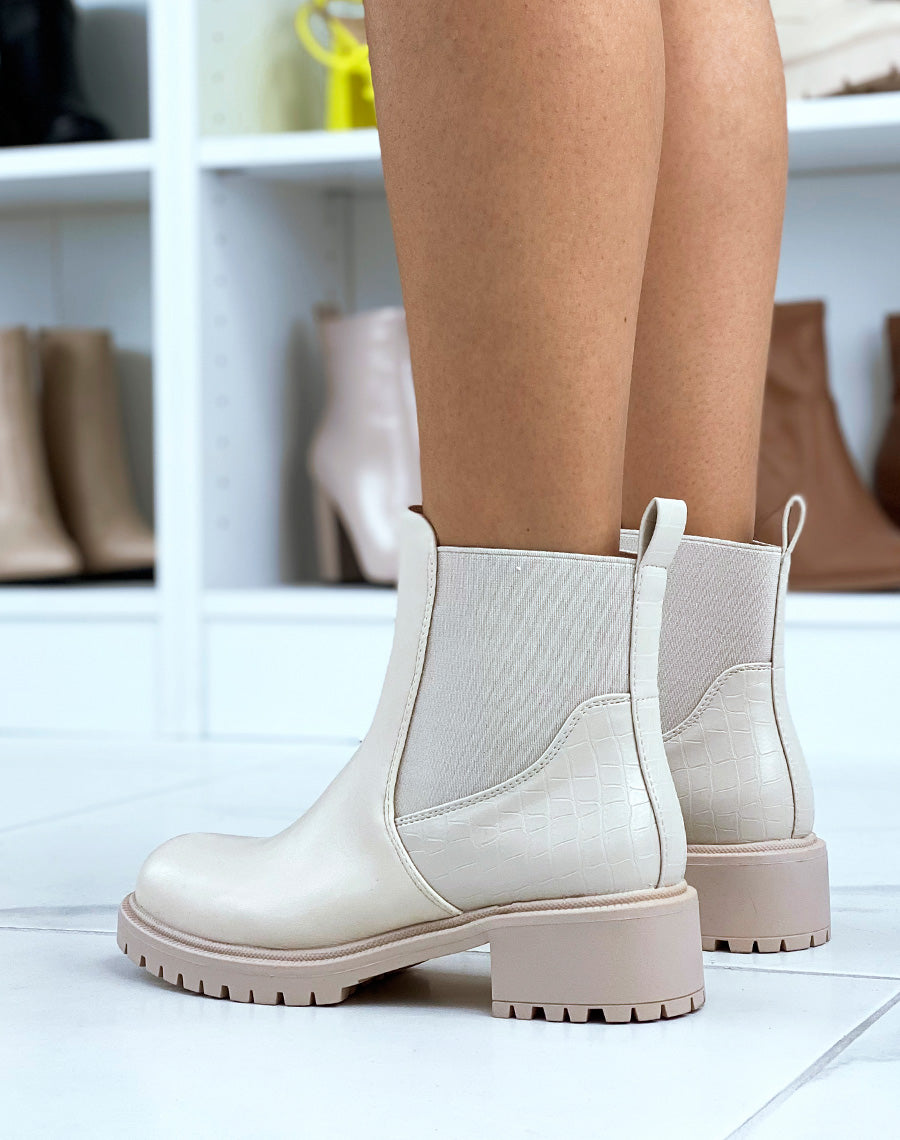 Bottines beiges talonnée bi-matières