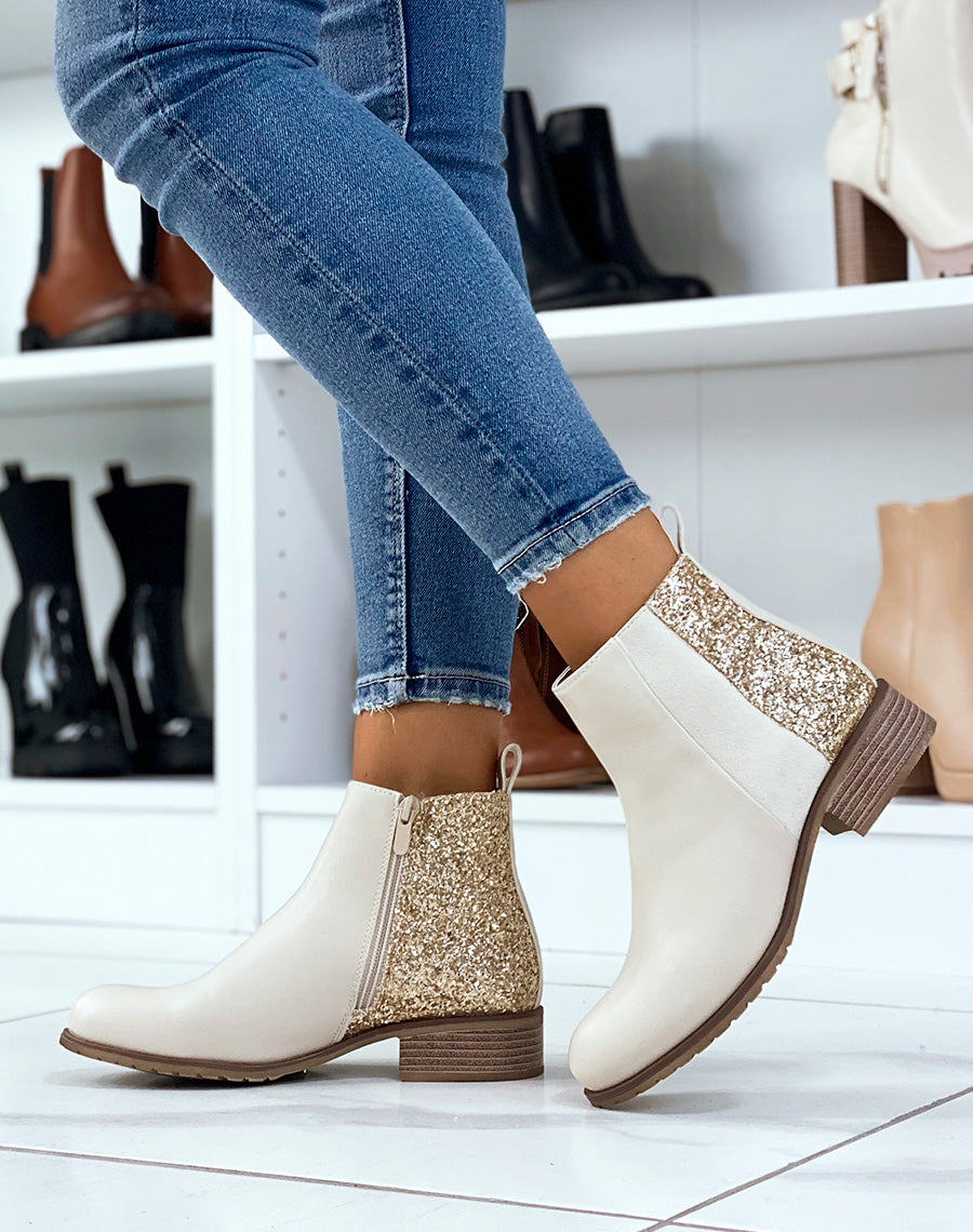 Bottines beiges triple matière à paillettes
