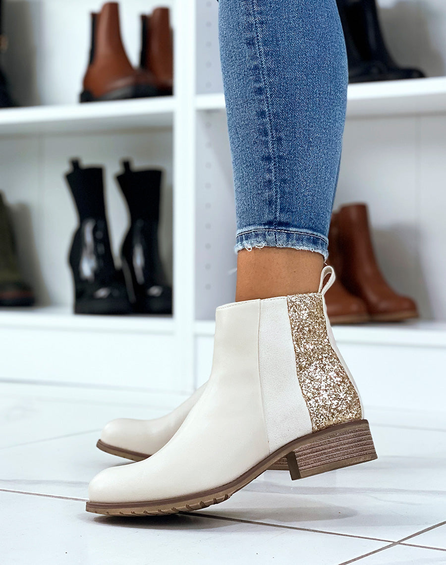 Bottines beiges triple matière à paillettes