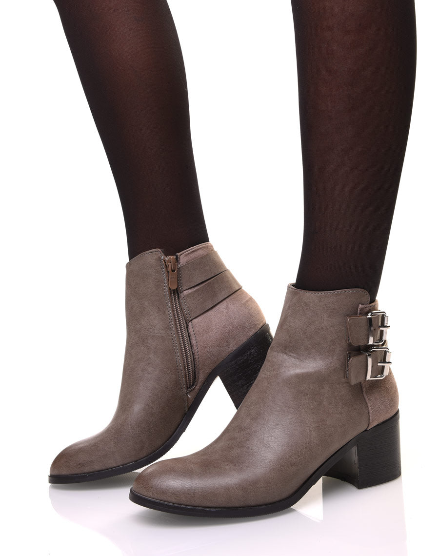Bottines bi-matière taupe à talon