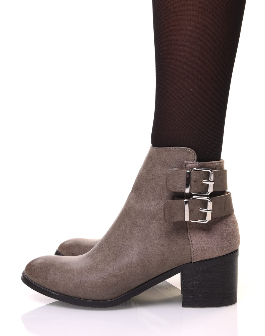 Bottines bi-matière taupe à talon