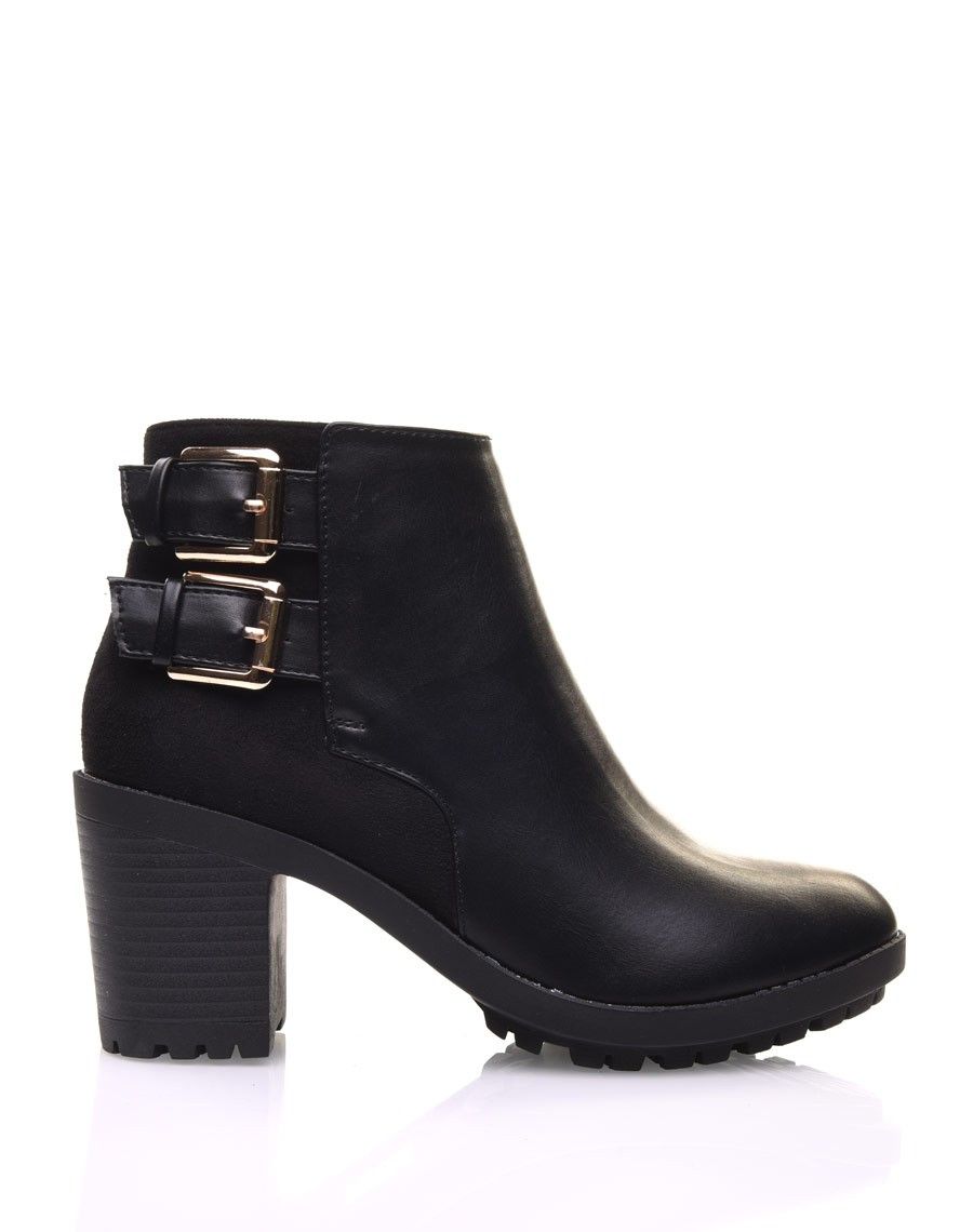 Bottines bi-matières à doubles boucles