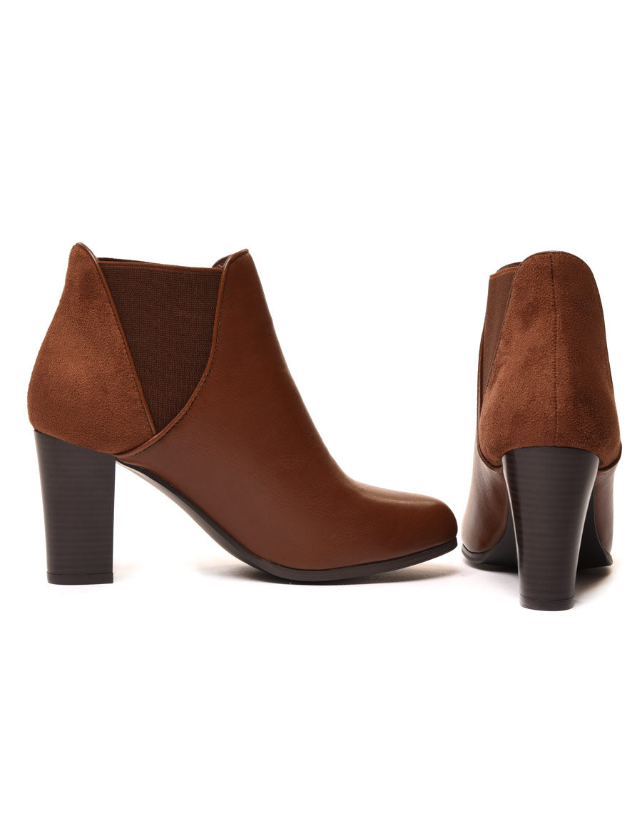 Bottines bi matières marron clair à talons
