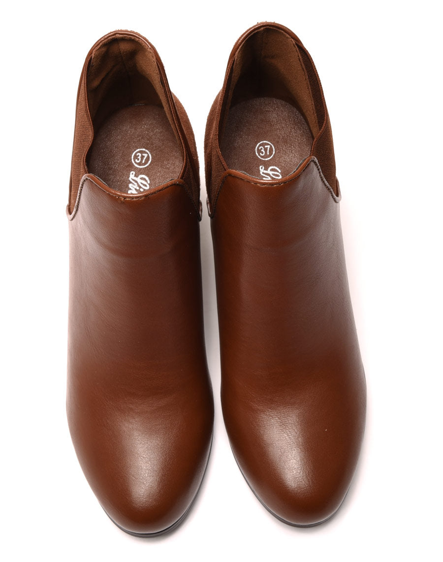Bottines bi matières marron clair à talons