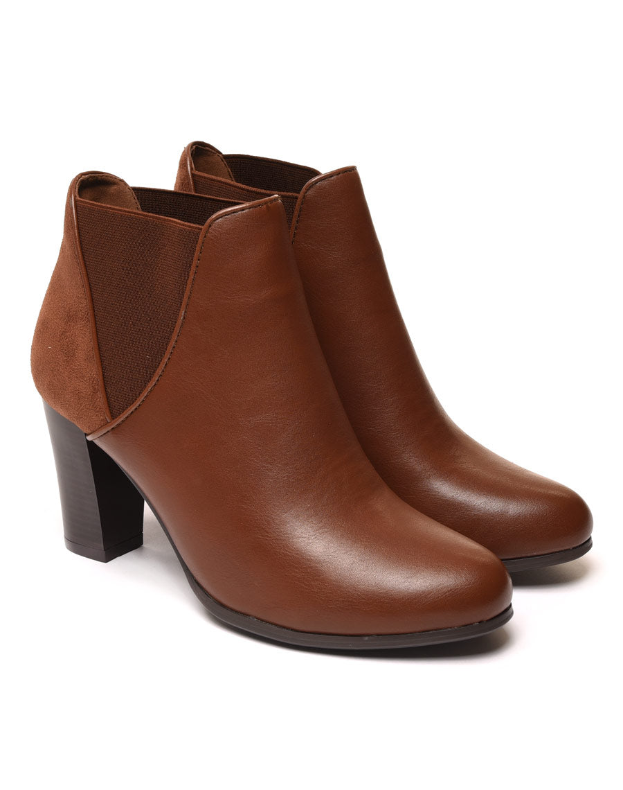 Bottines bi matières marron clair à talons