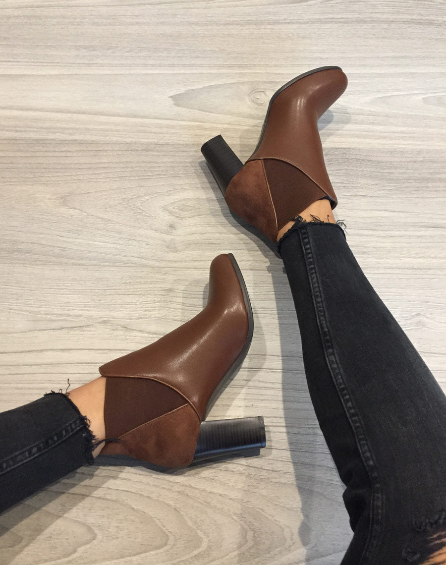 Bottines bi matières marron clair à talons