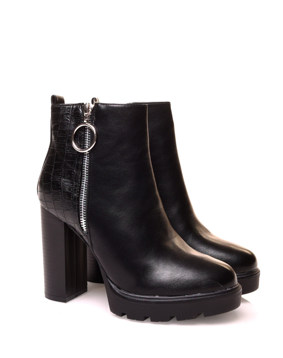 Bottines bi-matières noire à talon hauts