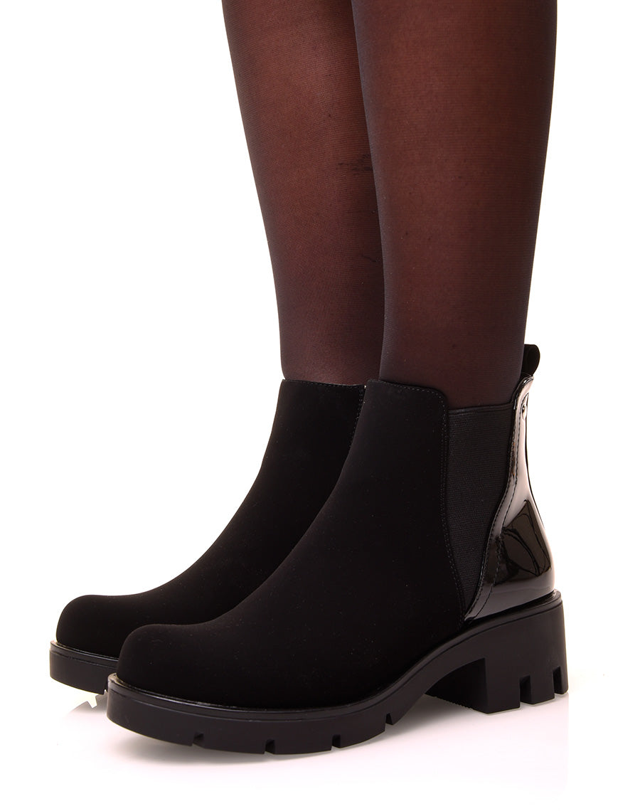 Bottines bi-matières noires
