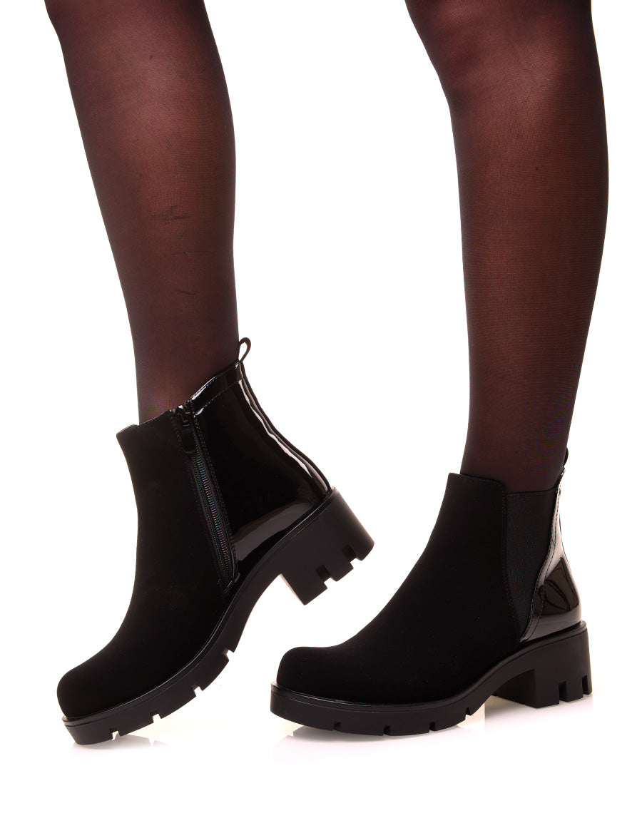 Bottines bi-matières noires