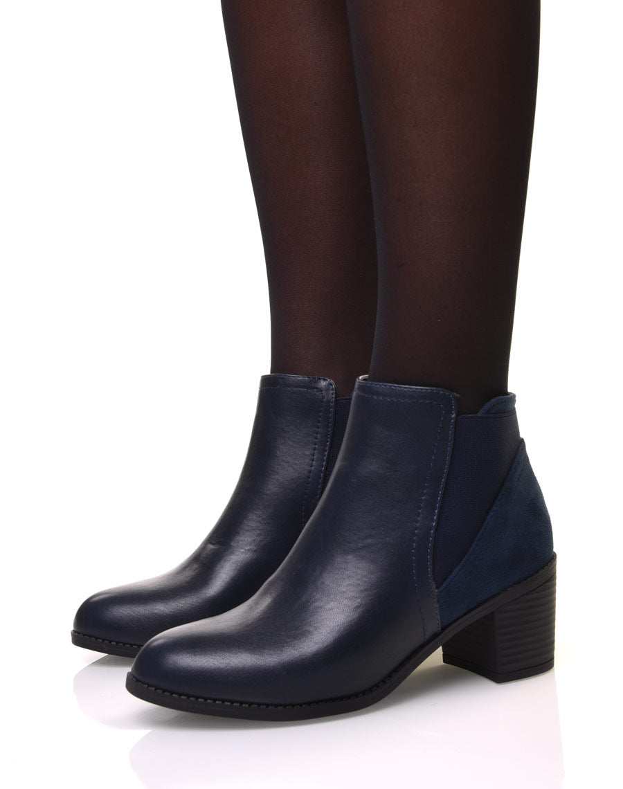 Bottines bleu bi-matière à talons