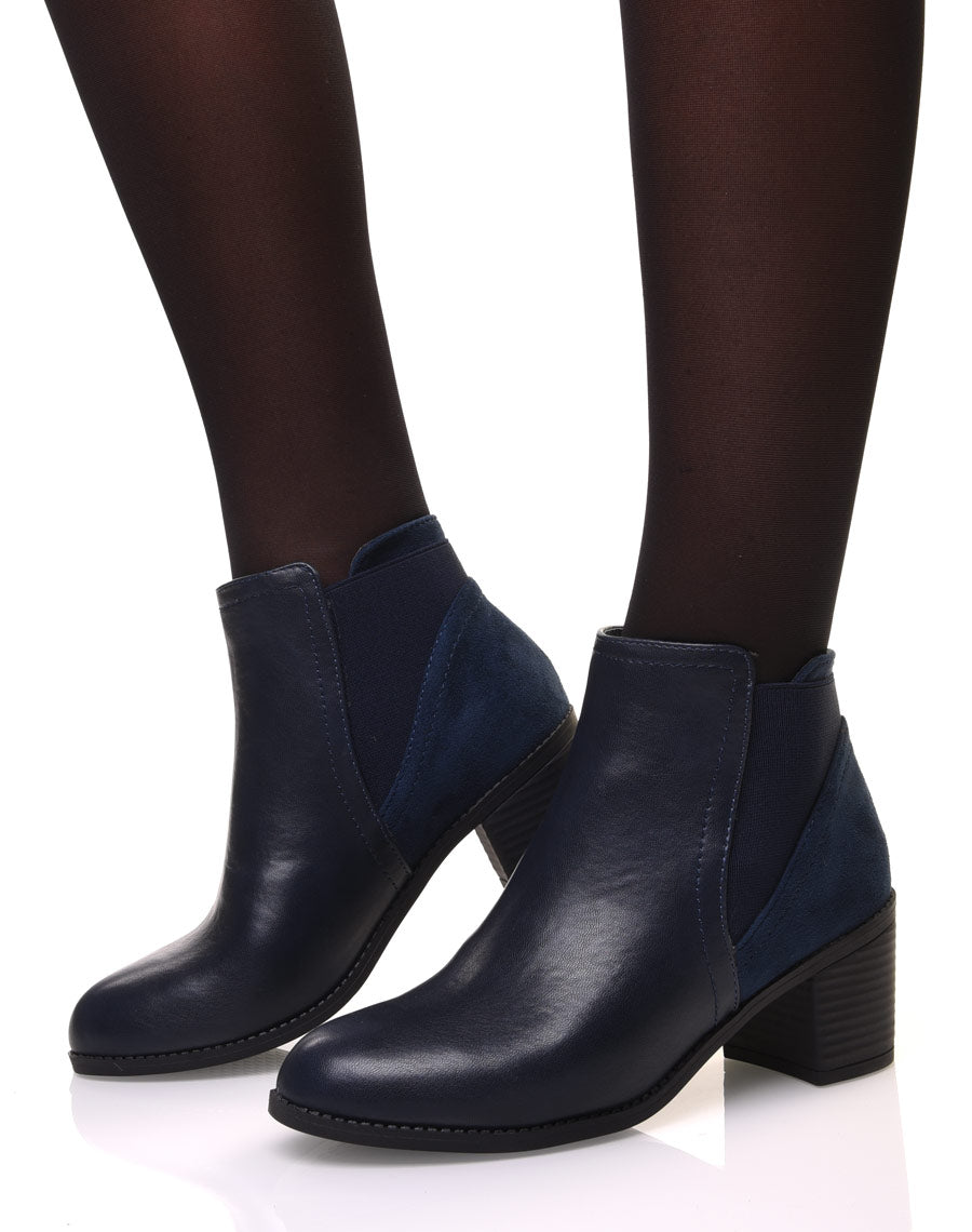 Bottines bleu bi-matière à talons