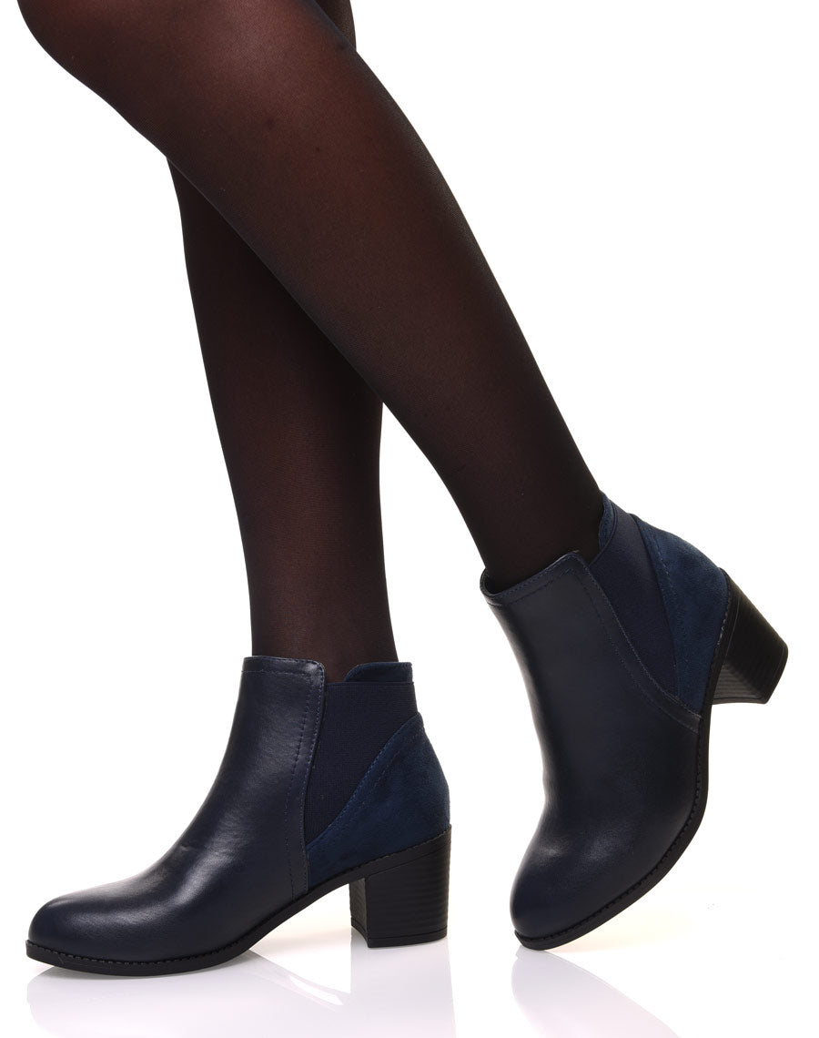 Bottines bleu bi-matière à talons