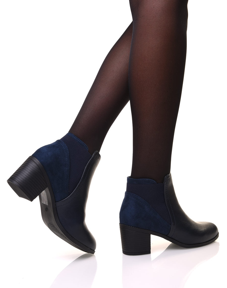 Bottines bleu bi-matière à talons