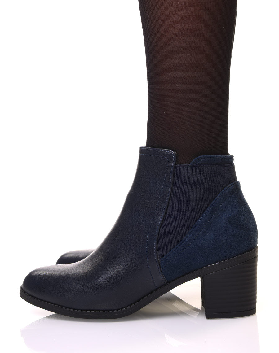 Bottines bleu bi-matière à talons