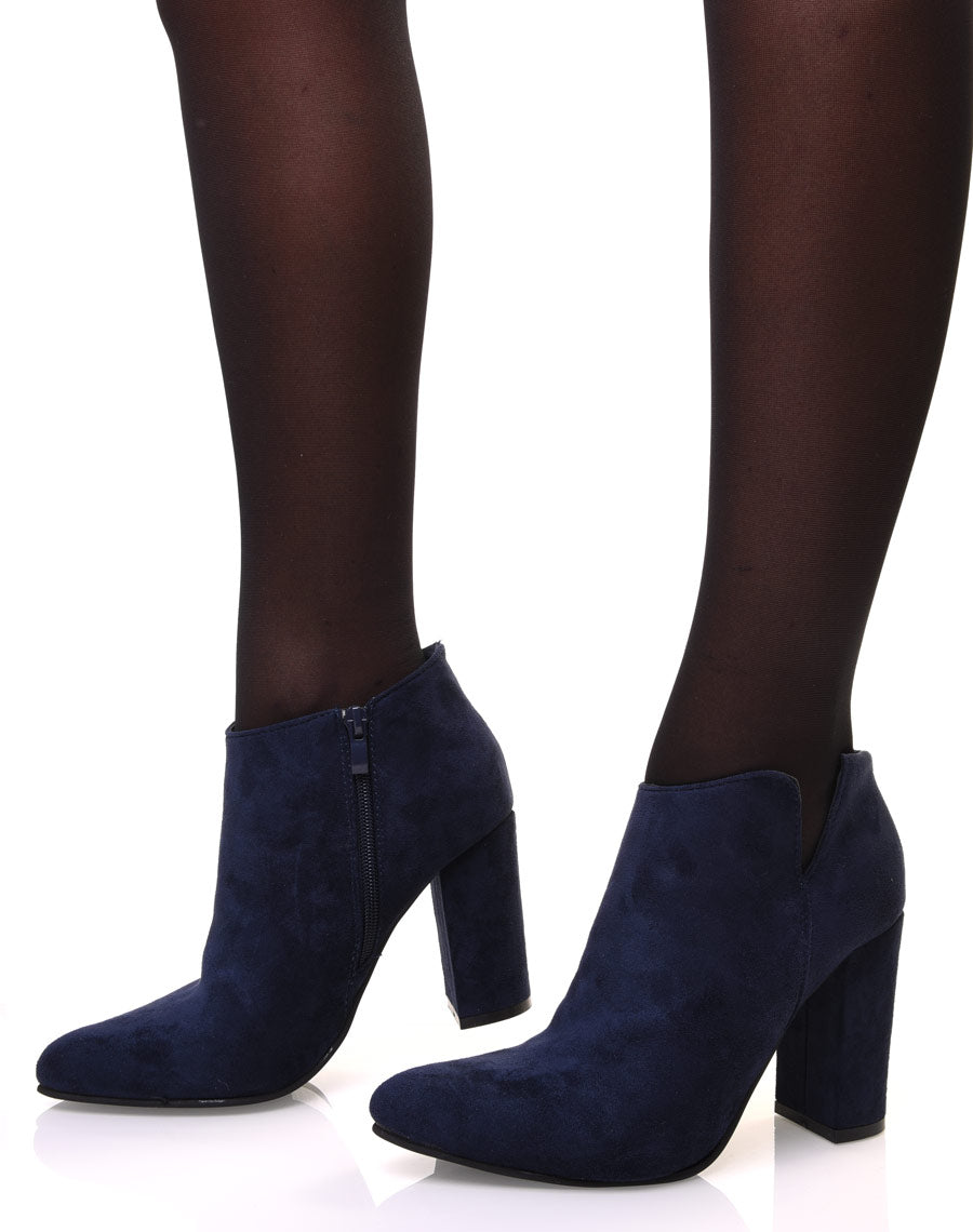 Bottines bleues en suédine à talon