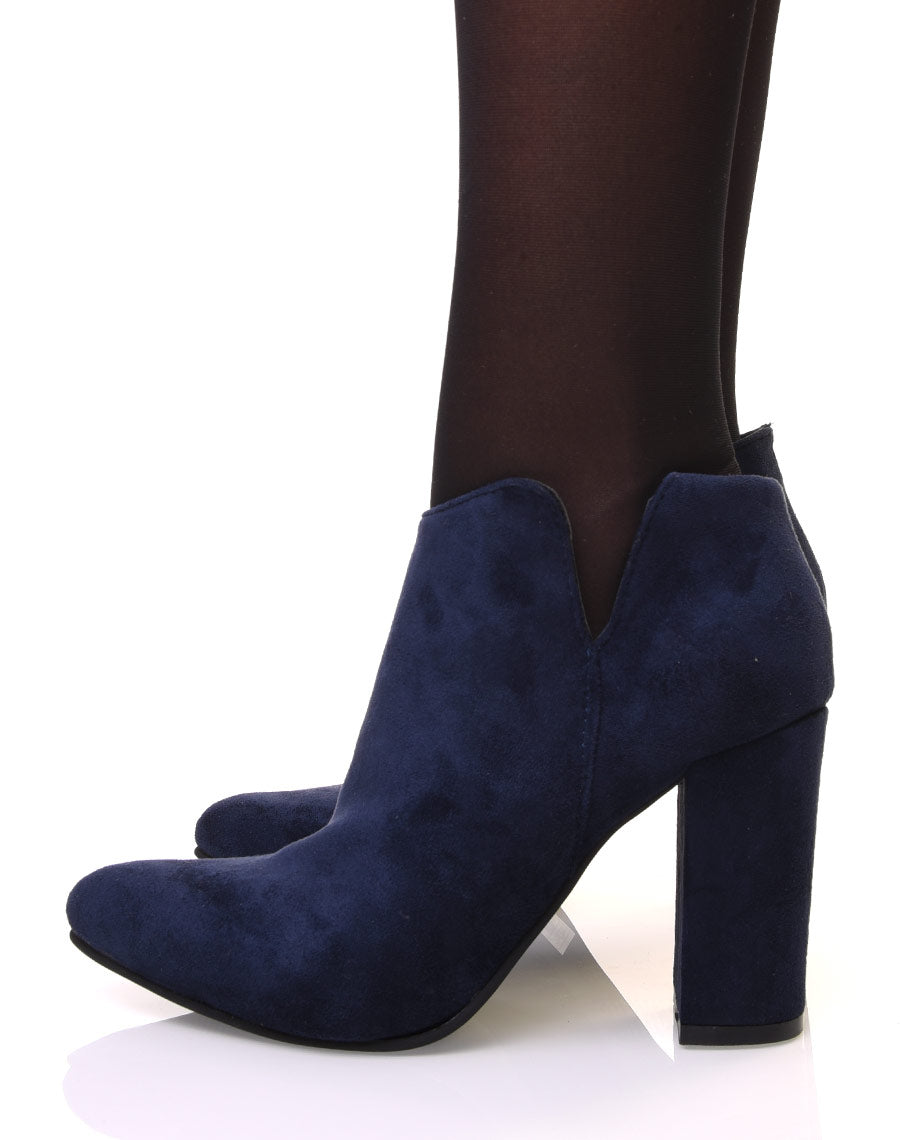 Bottines bleues en suédine à talon