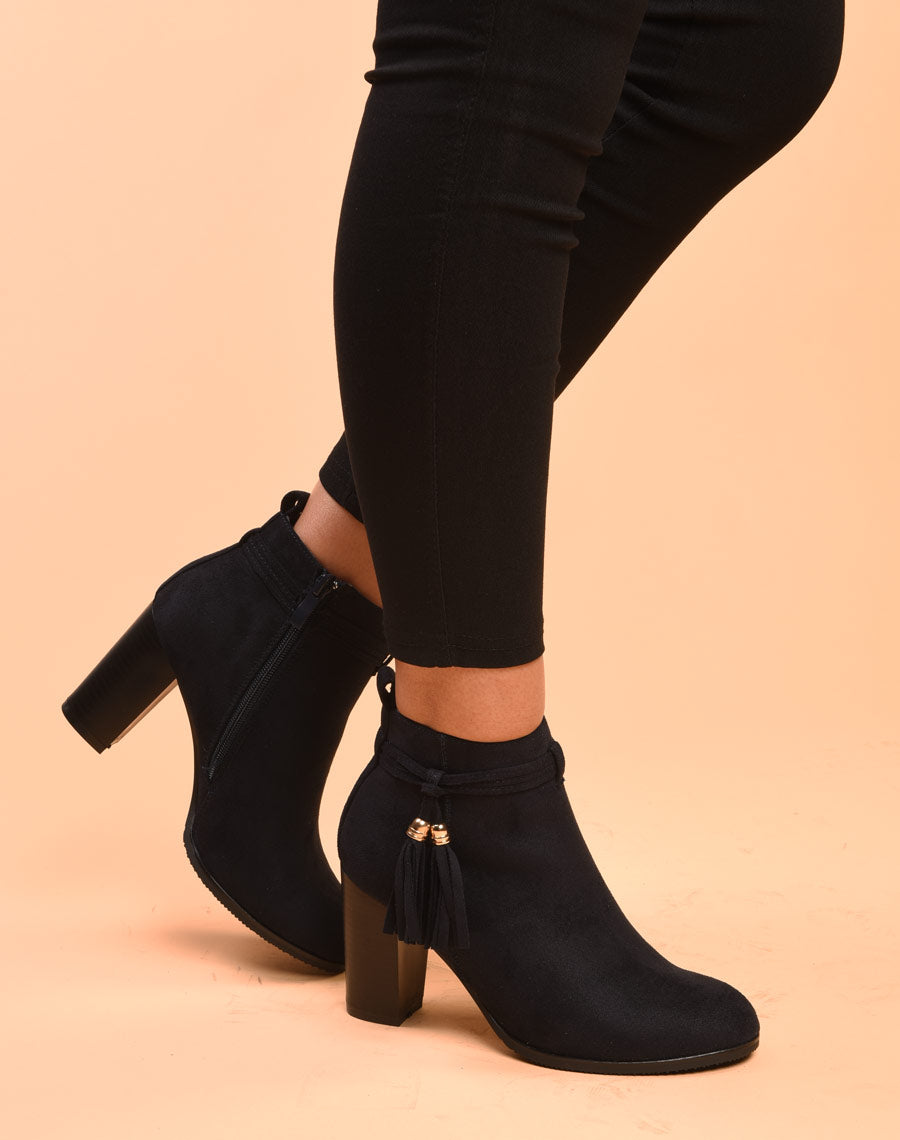 Bottines bleues marine à talons & fines lanières