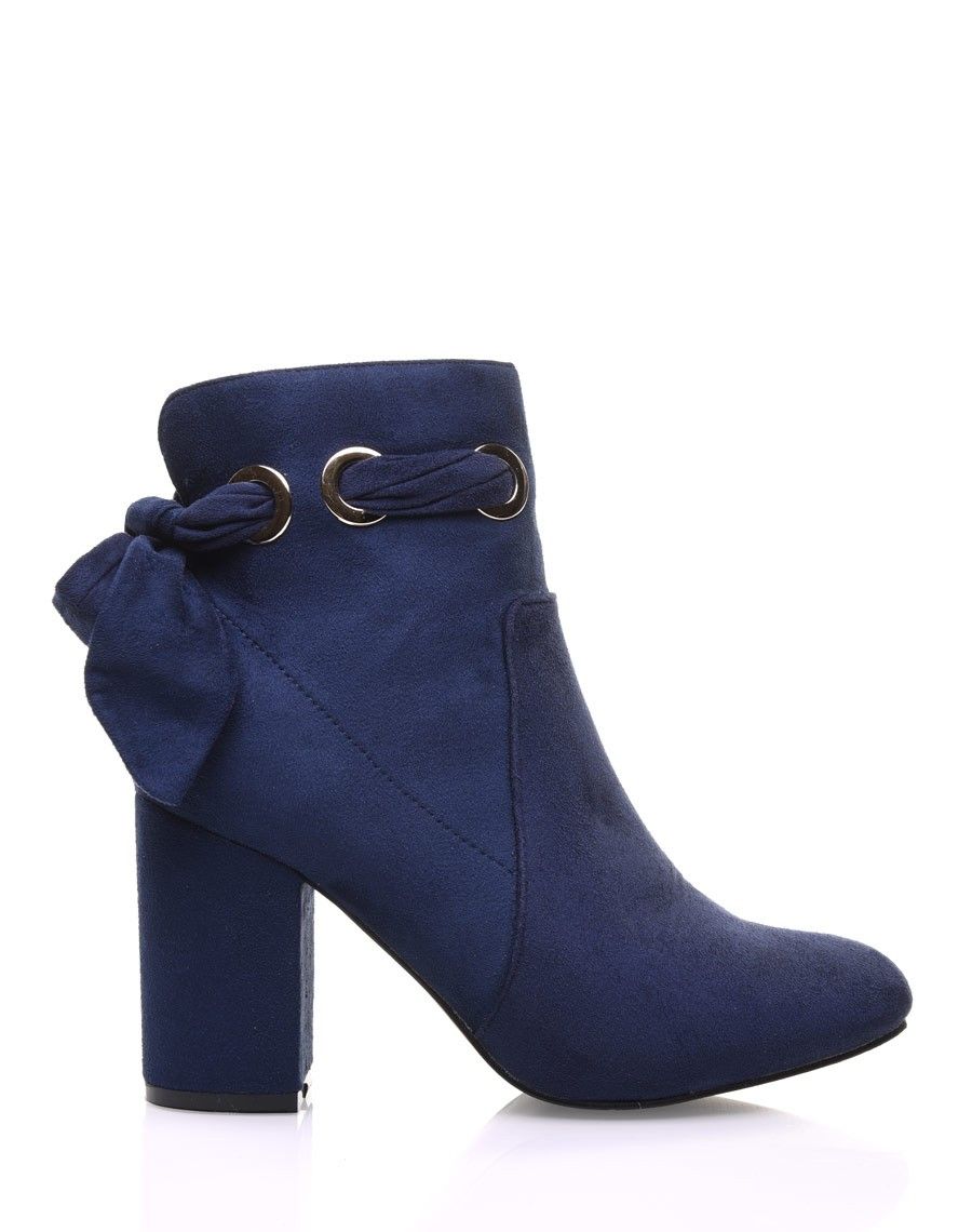 Bottines bleues à noeud et oeillets dorés