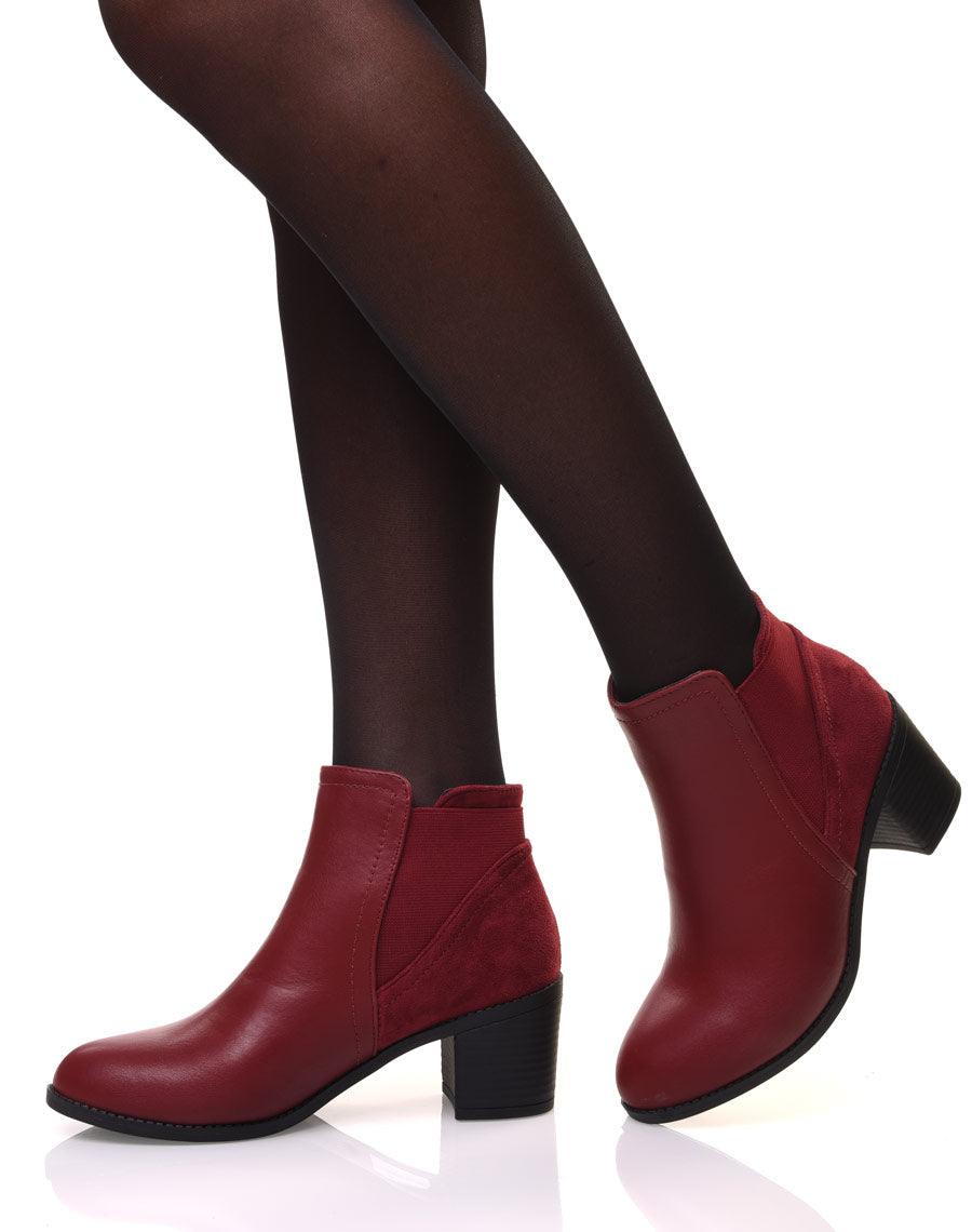 Bottines bordeaux bi-matière à talons