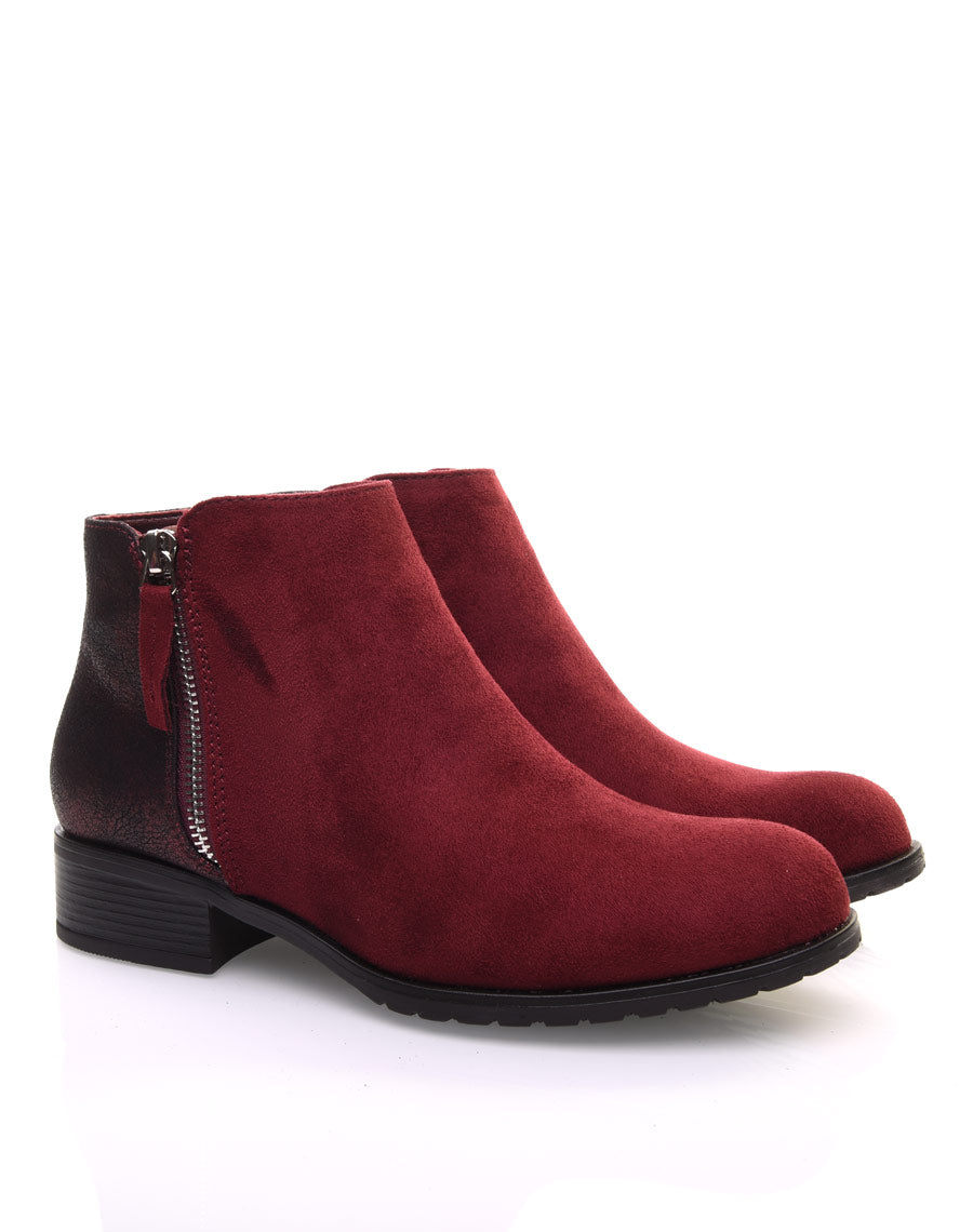 Bottines bordeaux bi-matières