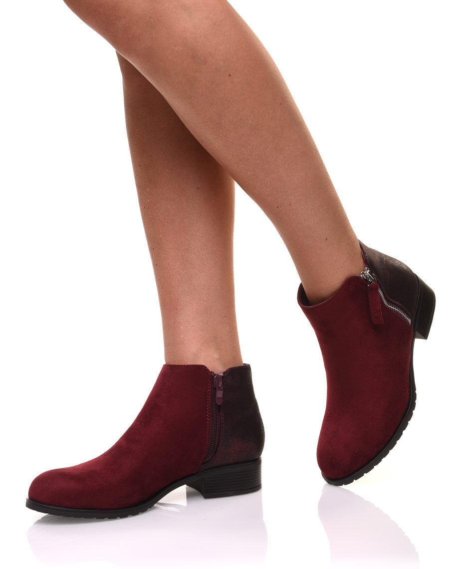 Bottines bordeaux bi-matières
