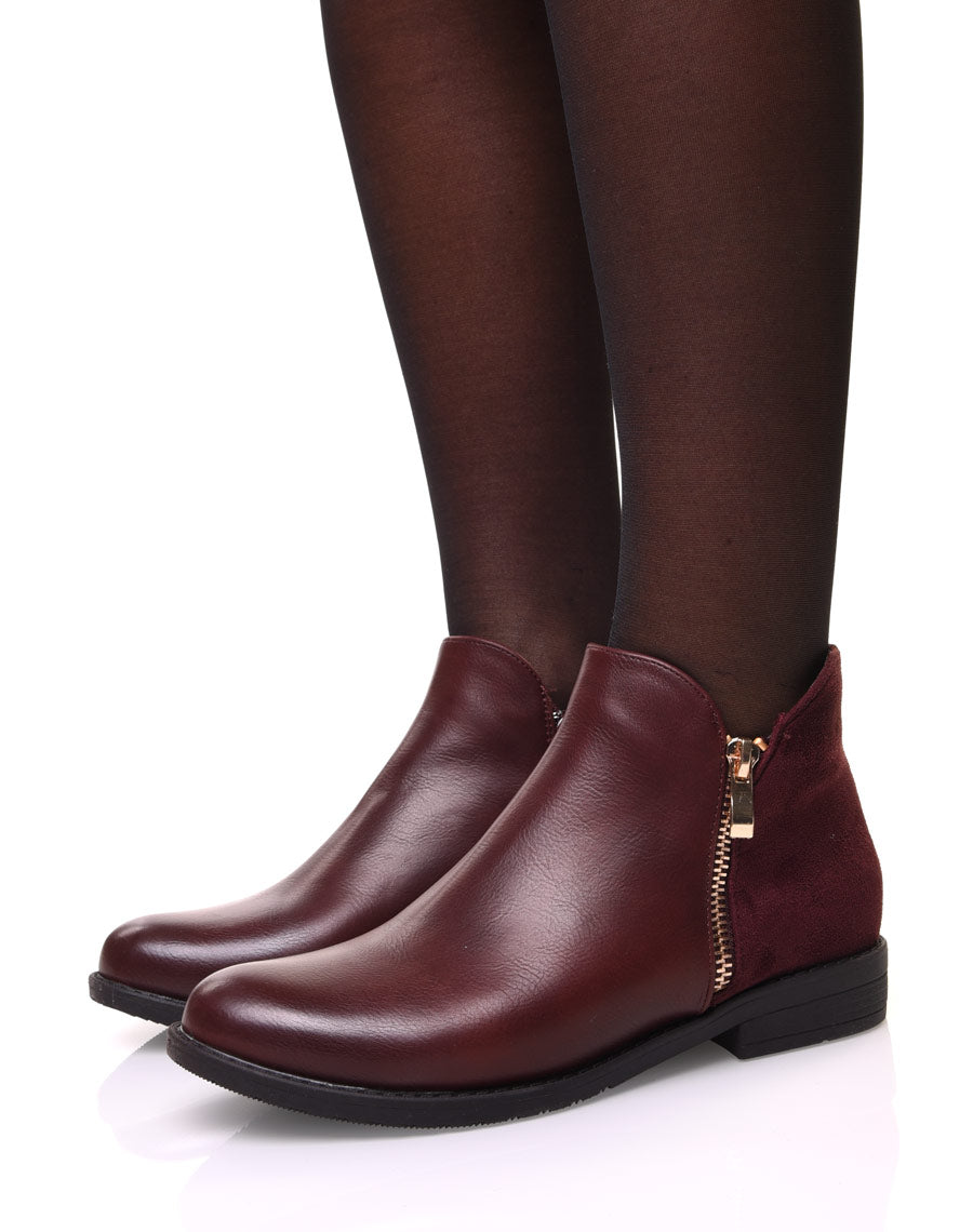 Bottines bordeaux bi matières basses