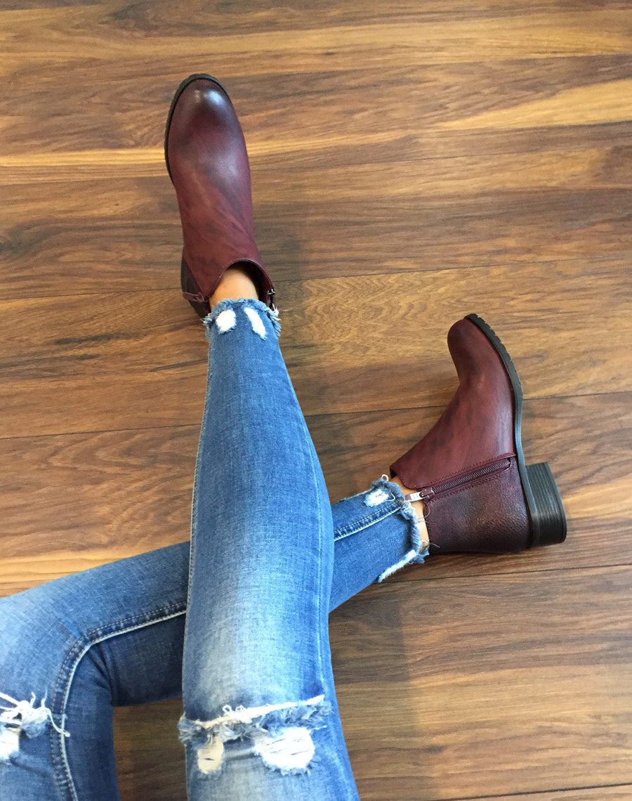 Bottines bordeaux effet pailleté