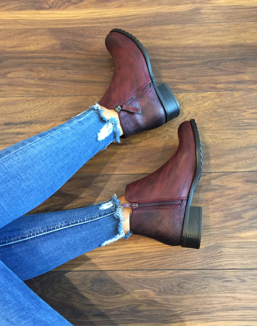 Bottines bordeaux effet pailleté