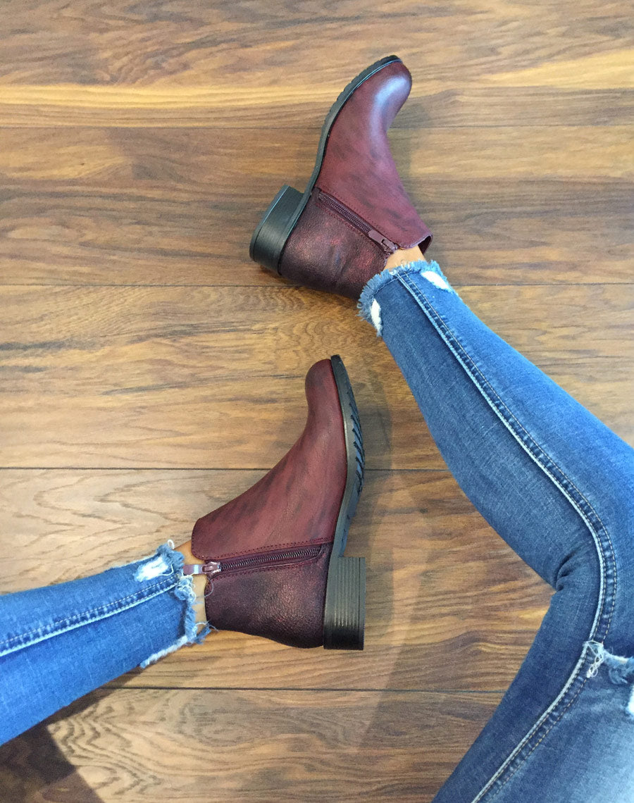 Bottines bordeaux effet pailleté