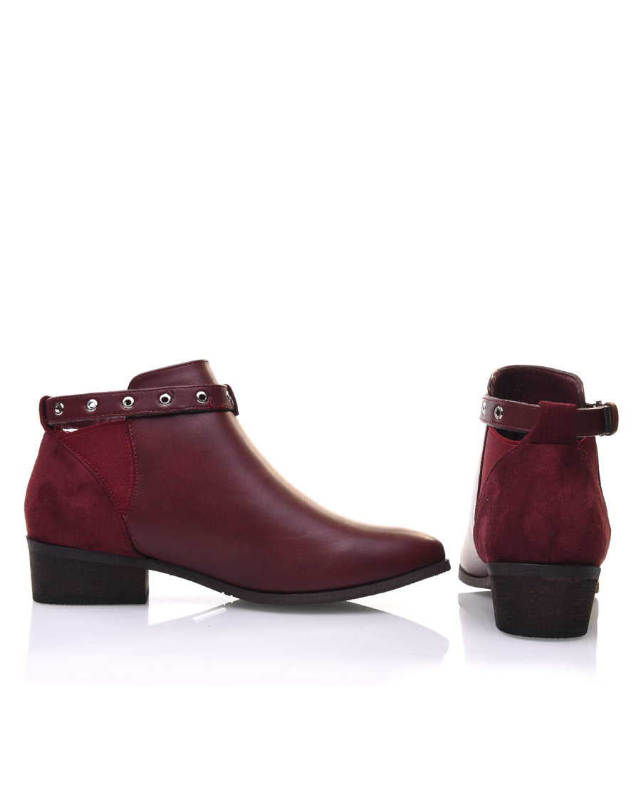 Bottines bordeaux plates lanière ajustable