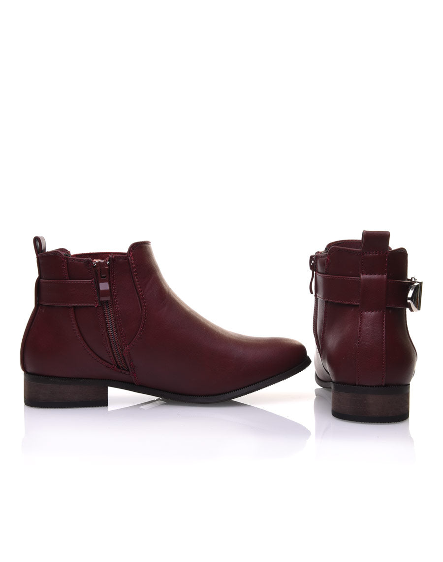 Bottines bordeaux plates lanière et élastique décoratifs