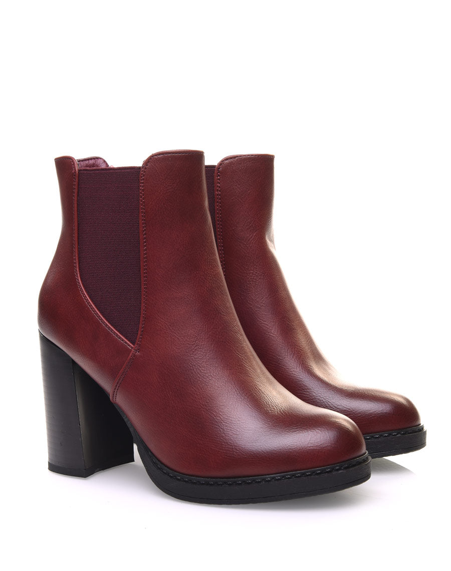 Bottines bordeaux semi-montantes élastiques