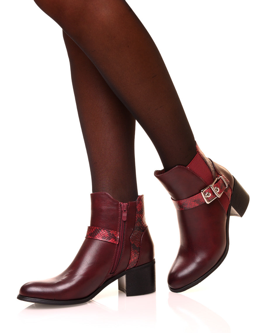 Bottines bordeaux à talon moyen