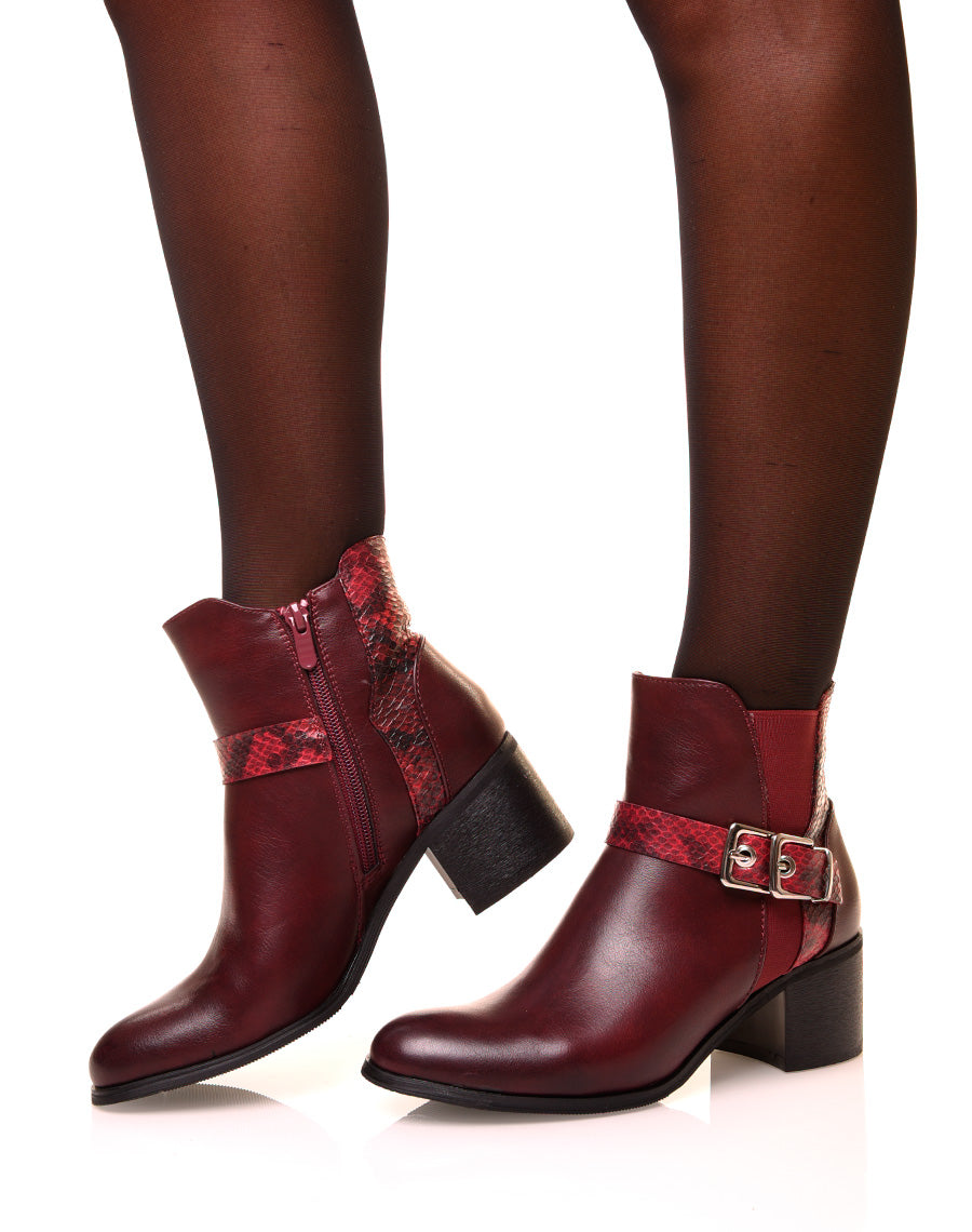 Bottines bordeaux à talon moyen