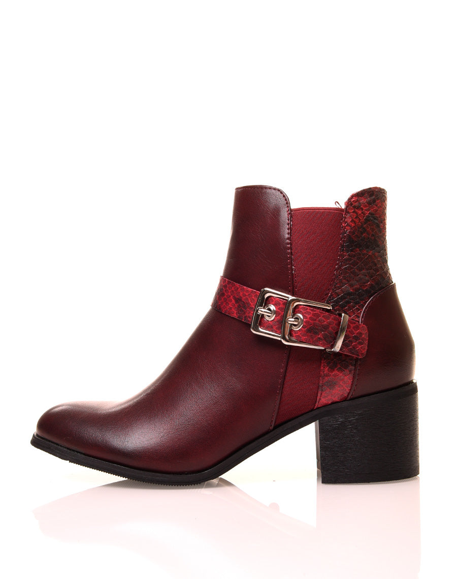 Bottines bordeaux à talon moyen