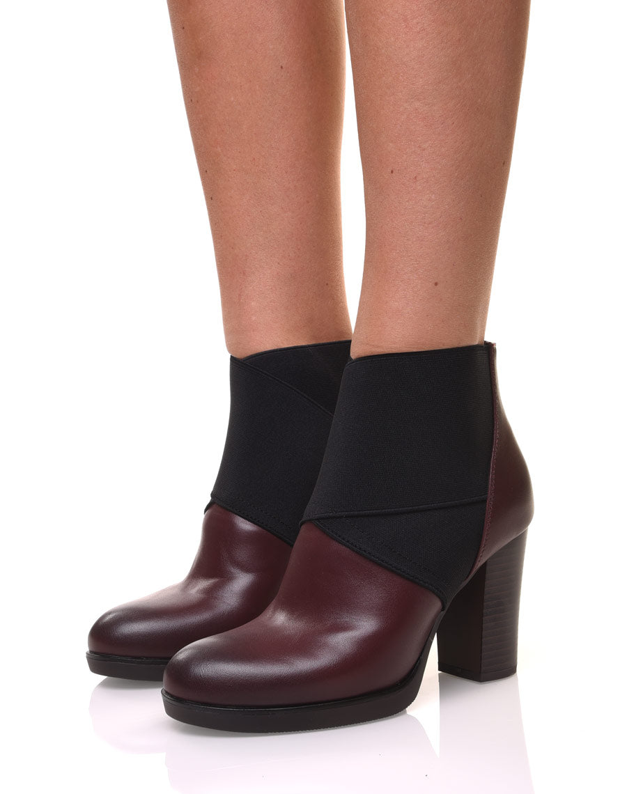 Bottines bordeaux à talons bi matières